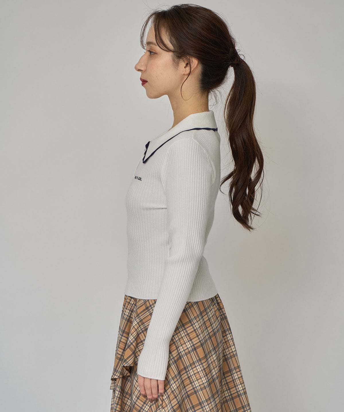 スカラカラーポロニットプルオーバー