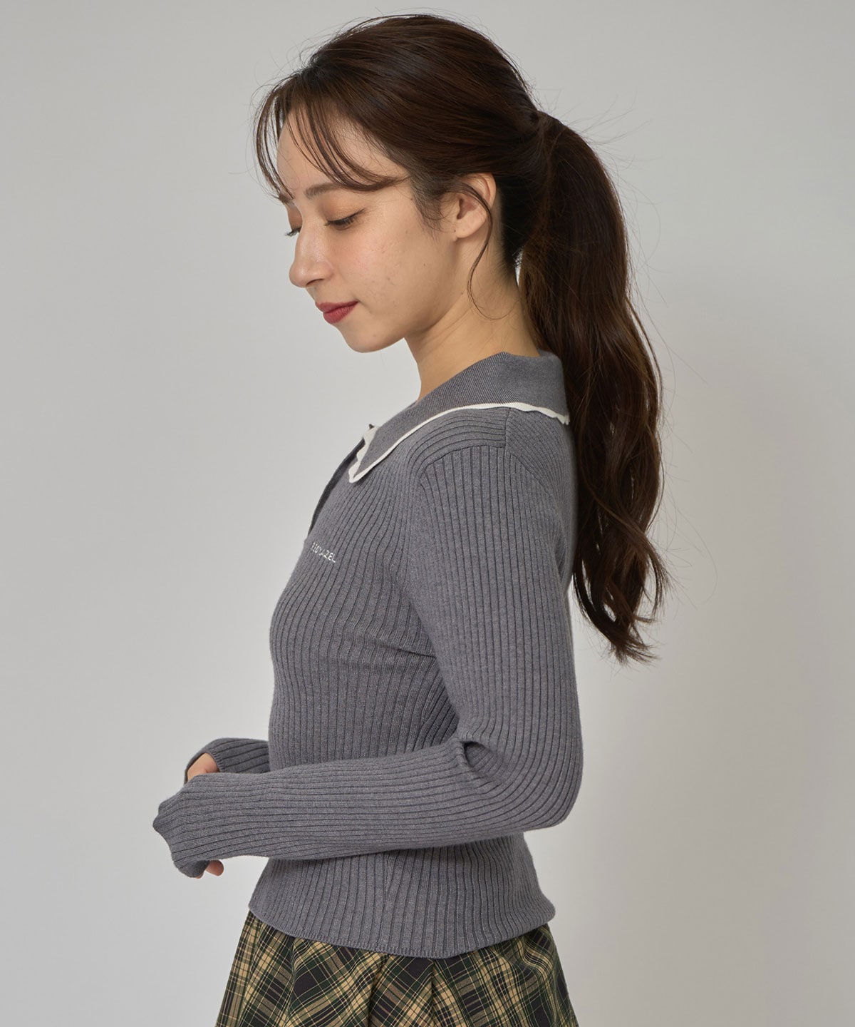 スカラカラーポロニットプルオーバー