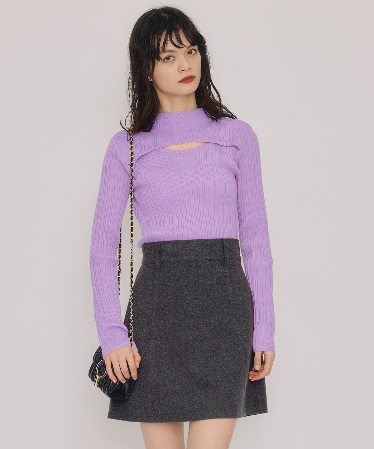 レイヤードデザインランダムリブニットプルオーバー