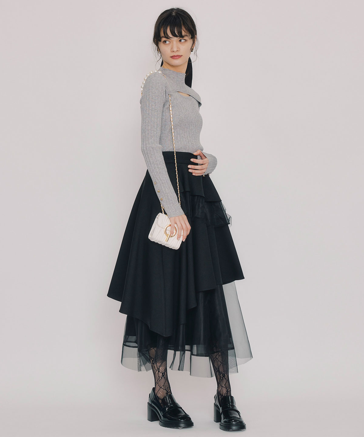 レイヤードデザインランダムリブニットプルオーバー