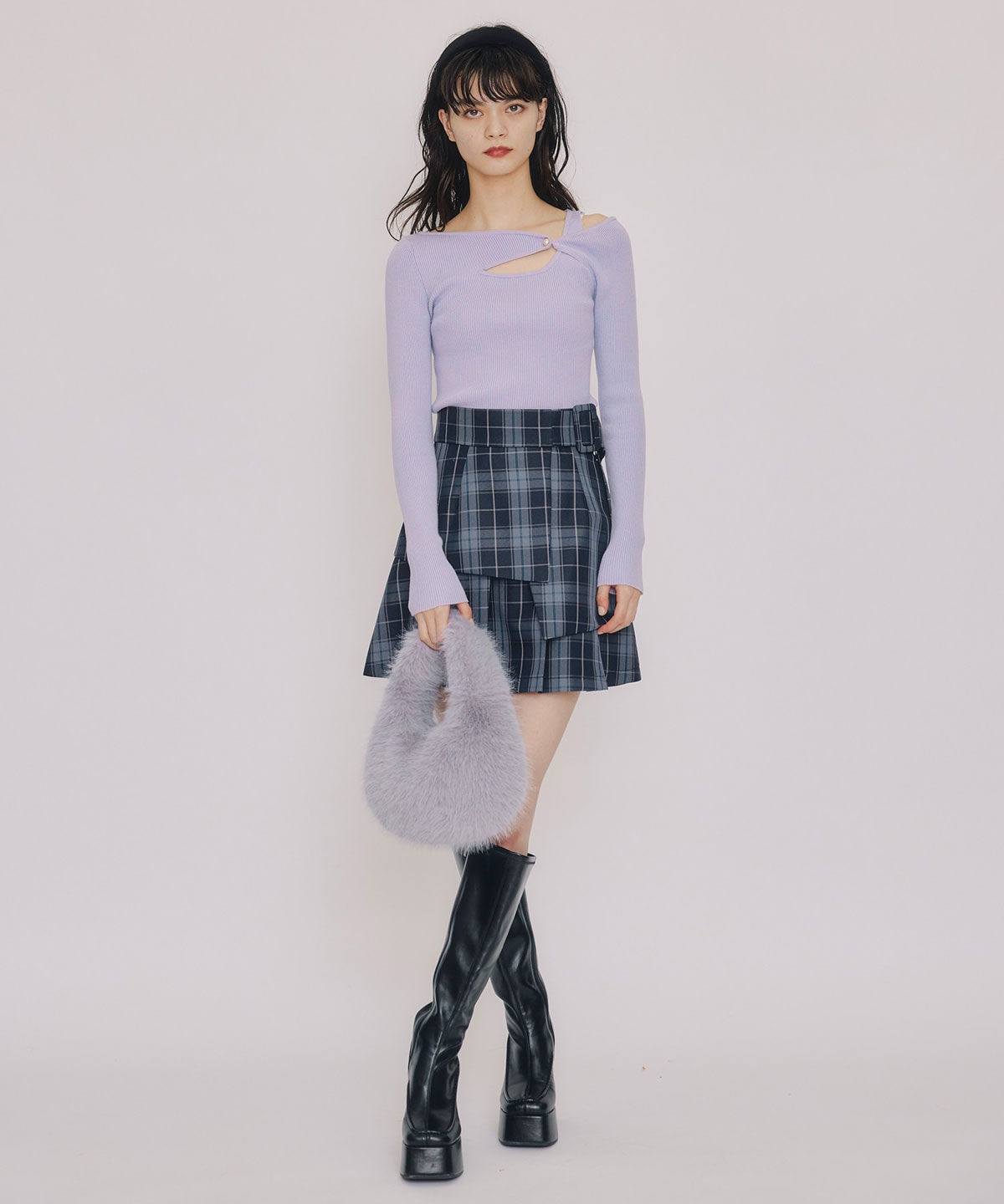 アシンメトリーレイヤードライクニットプルオーバー