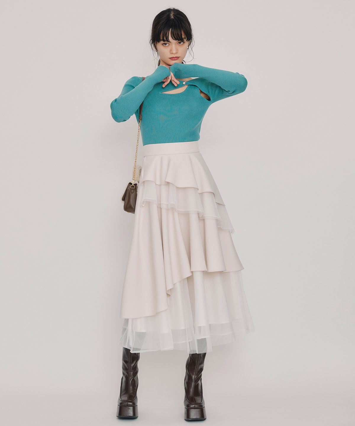 アシンメトリーレイヤードライクニットプルオーバー