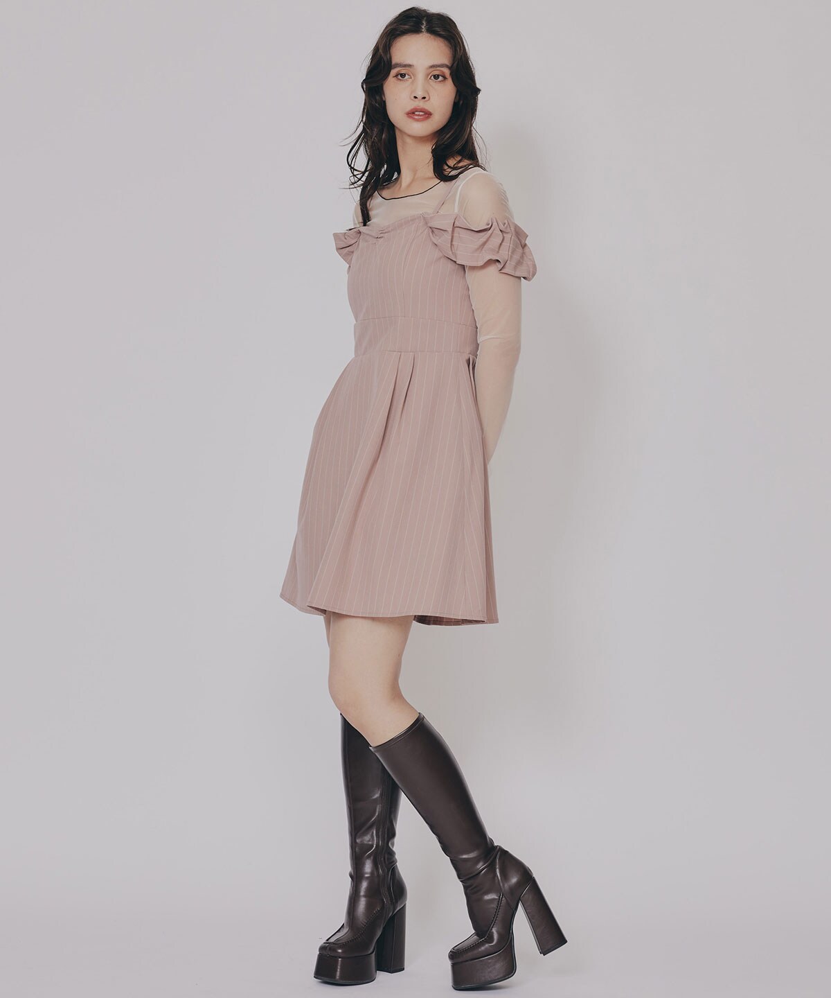 バイカラーメロウチュールトップス×ベアトップ