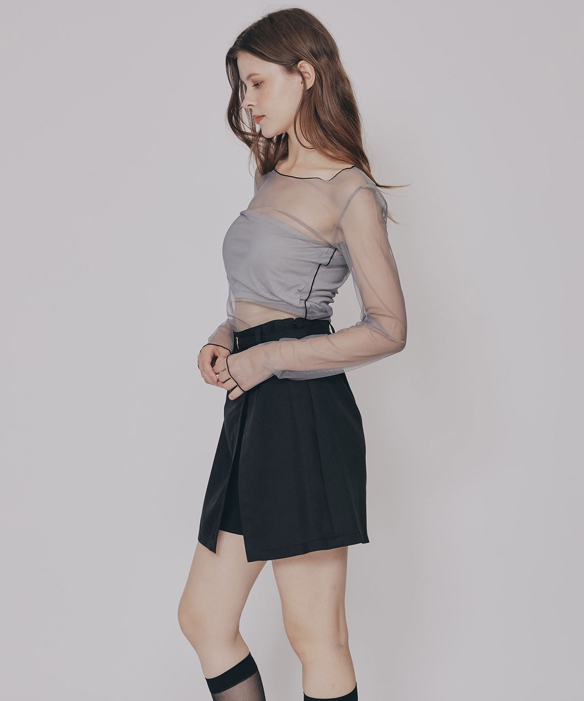 バイカラーメロウチュールトップス×ベアトップ