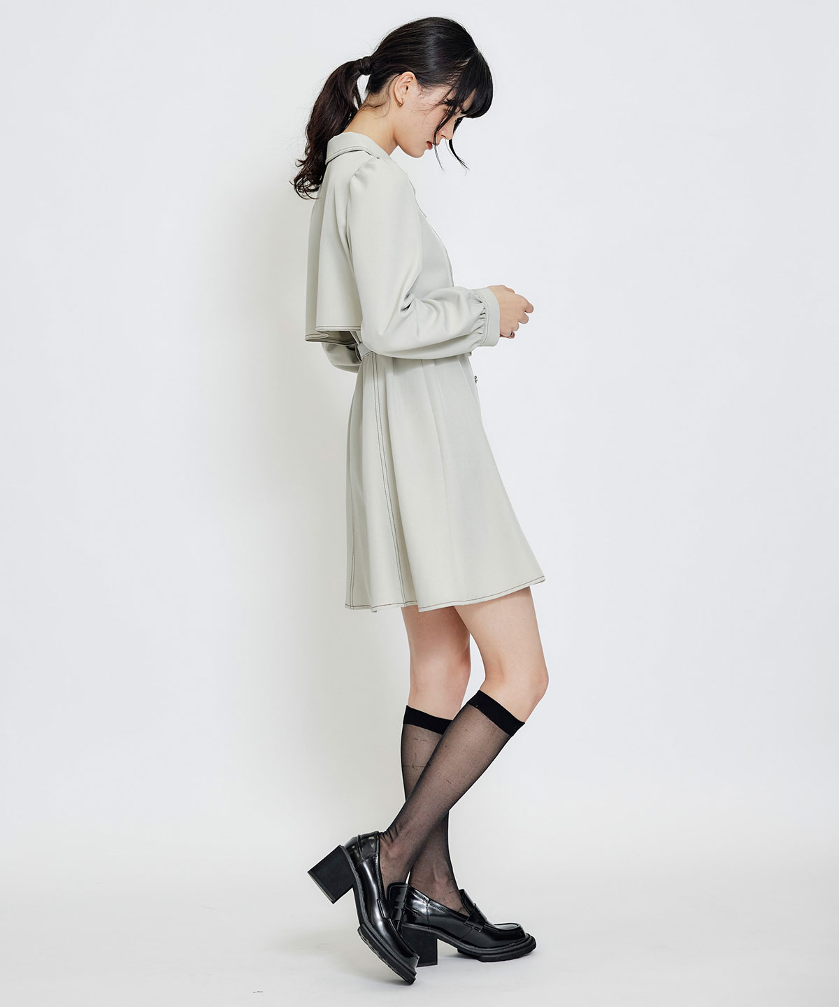 レザーライクチャンキーヒールローファー