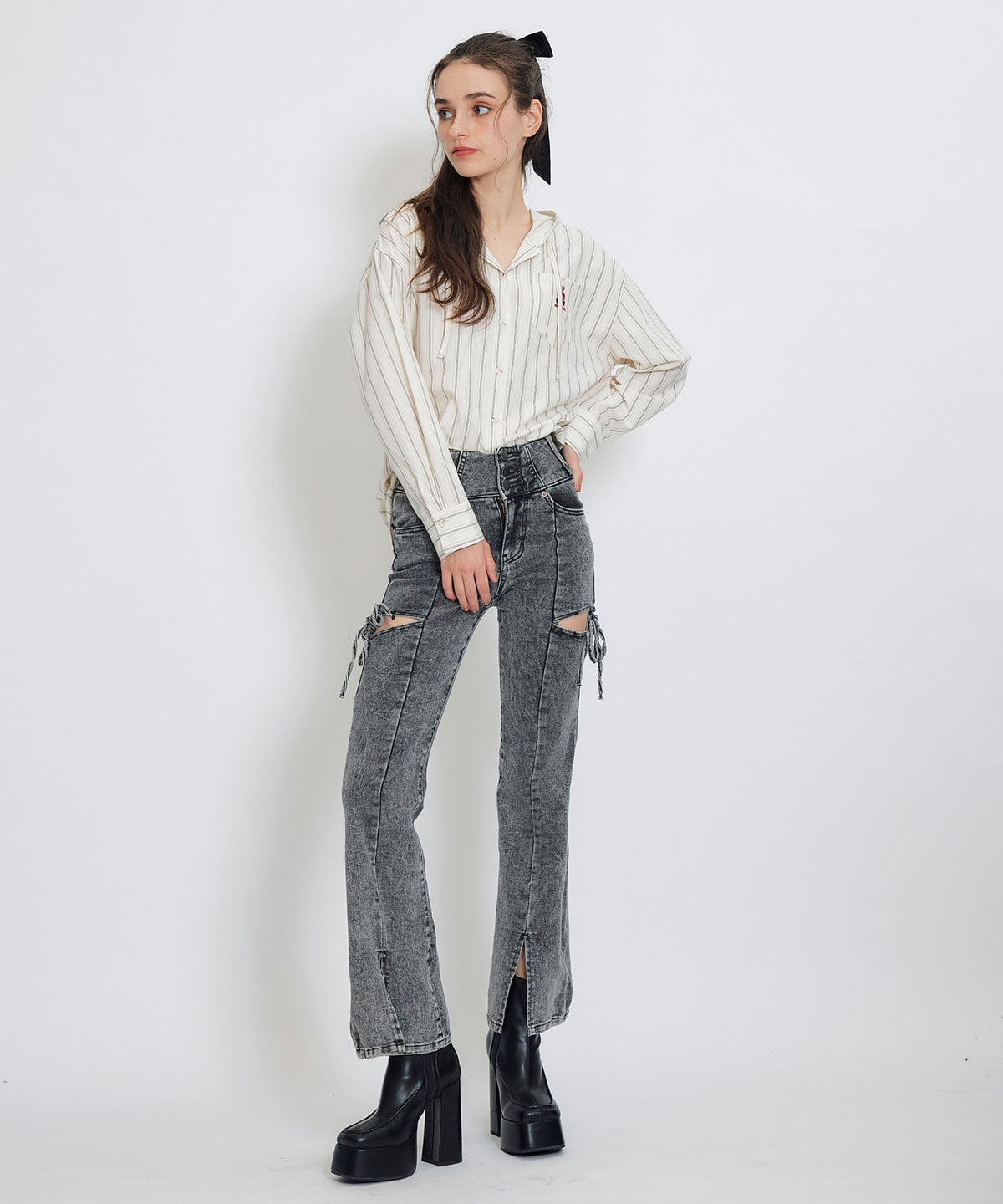 【2/13(金) 昼12時発売開始】Azelyハートストライプフードシャツブラウス