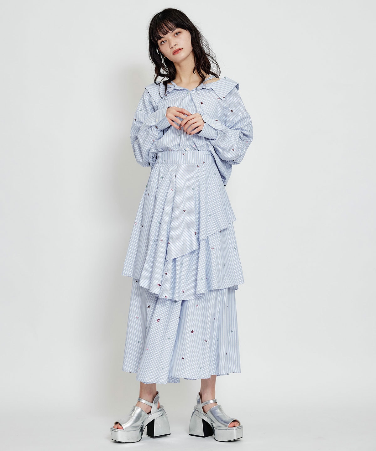 【セットアップ可能】REDYAZELアルファベットロゴ刺繍2WAYシャツブラウス