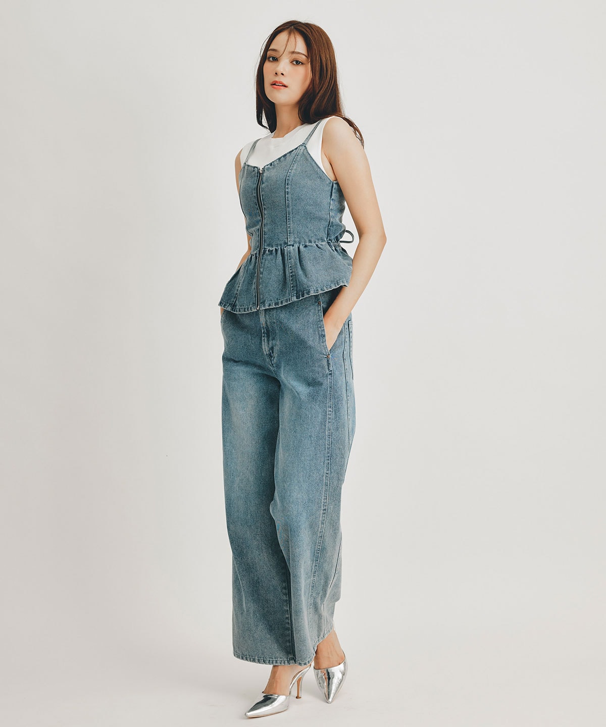 【Vintage Denim Series】ヴィンテージウォッシュバックレースアップデニムビスチェ