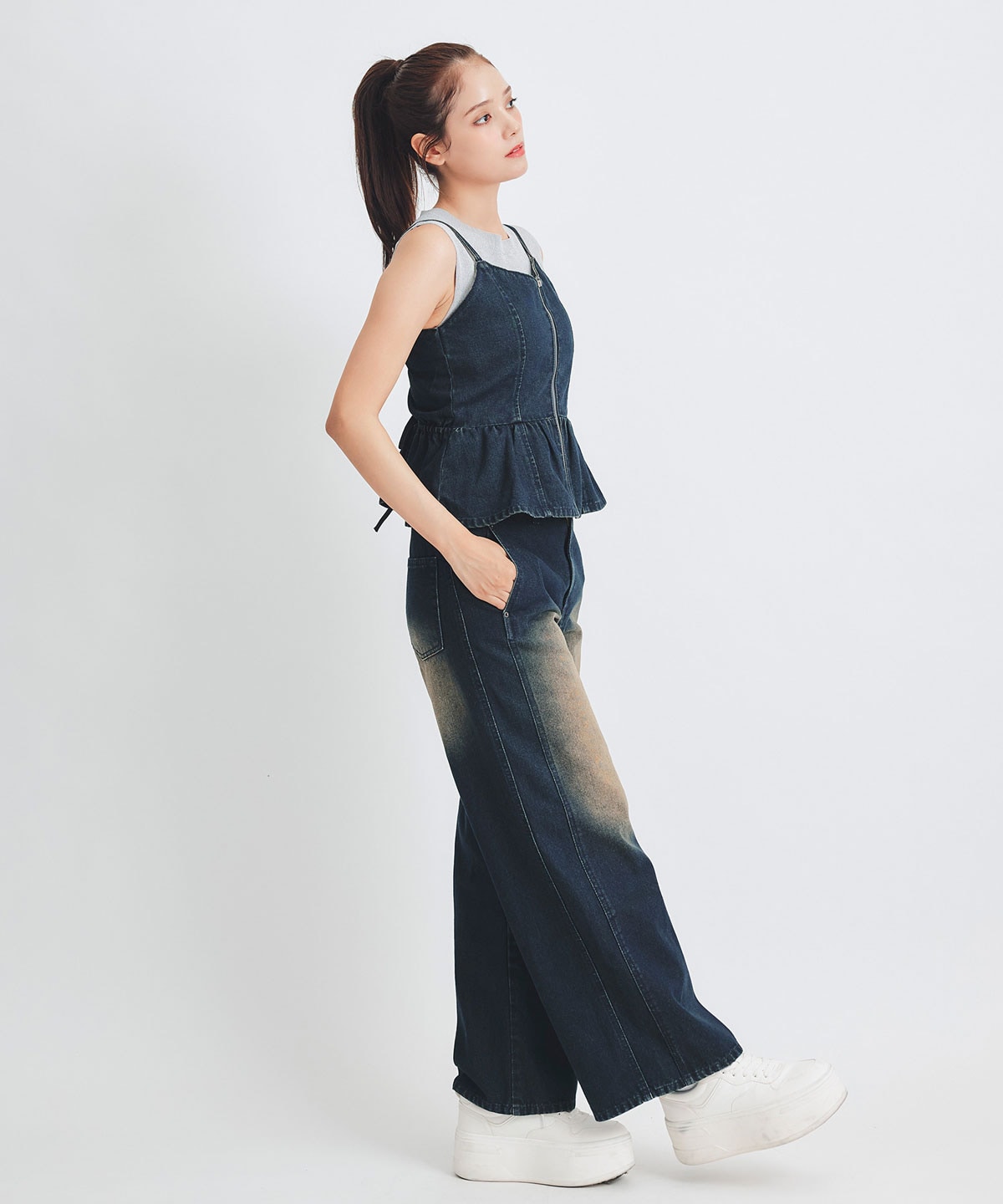 【Vintage Denim Series】ヴィンテージウォッシュバックレースアップデニムビスチェ