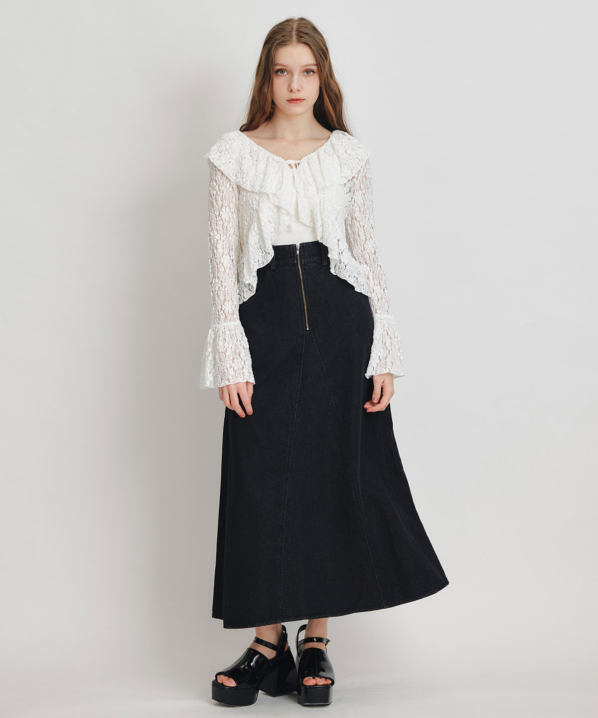 レースフリルカラーショートカーディガン