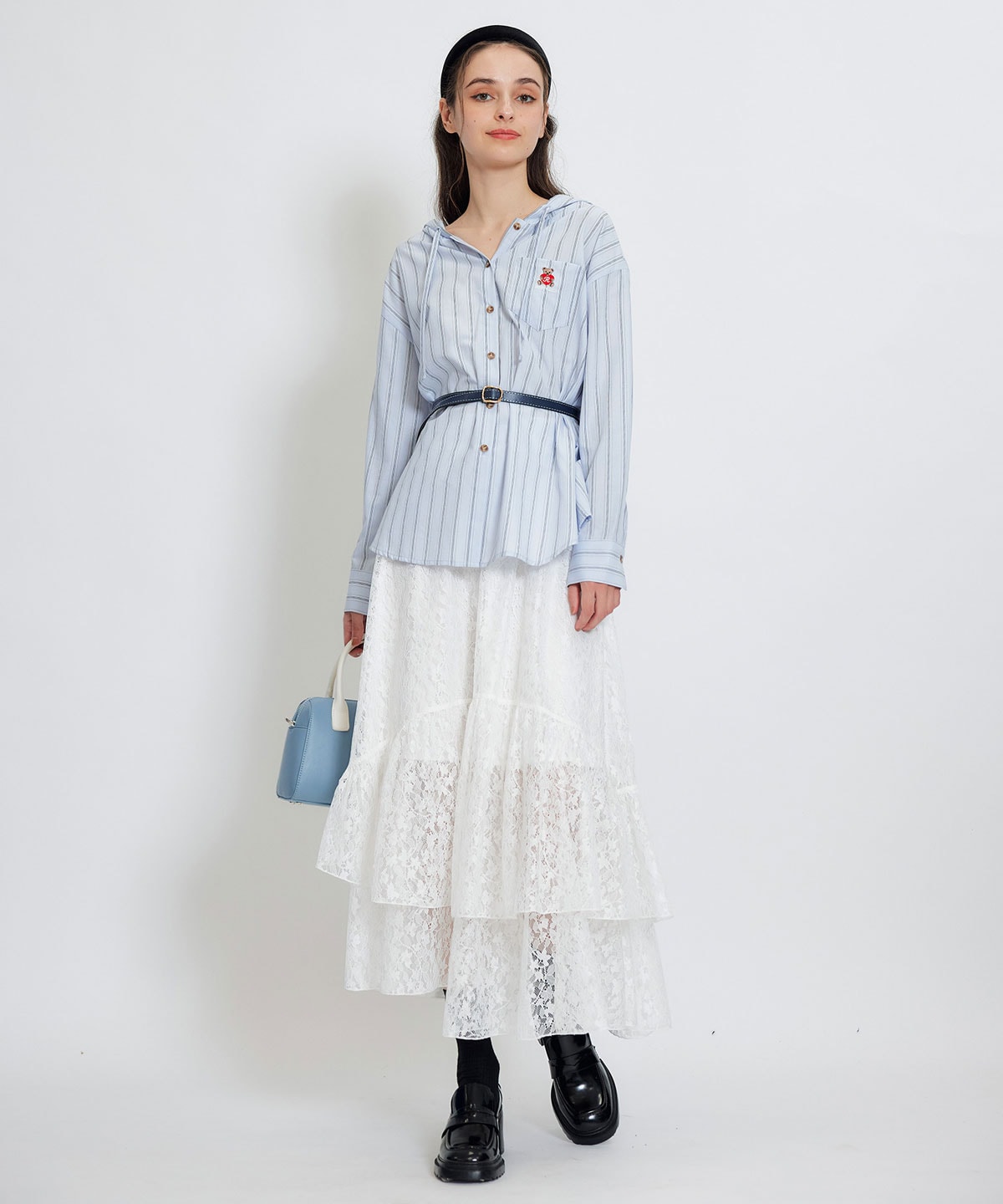 スリットレースフレアロングスカート