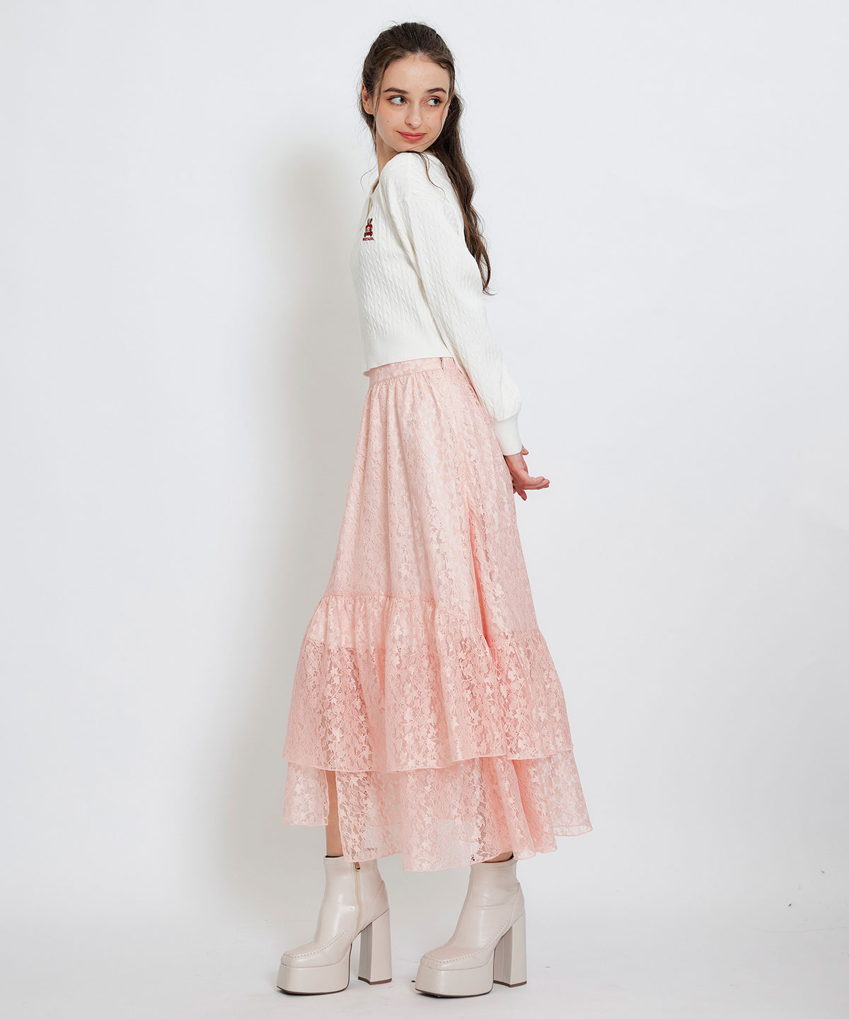 スリットレースフレアロングスカート