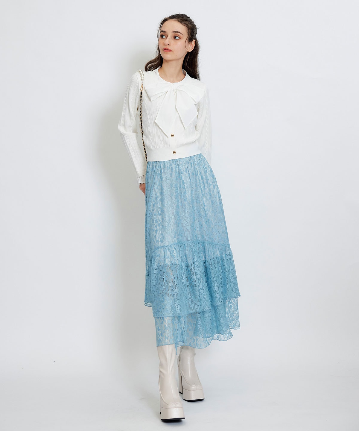 スリットレースフレアロングスカート