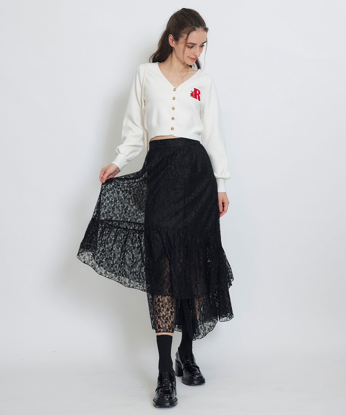 スリットレースフレアロングスカート