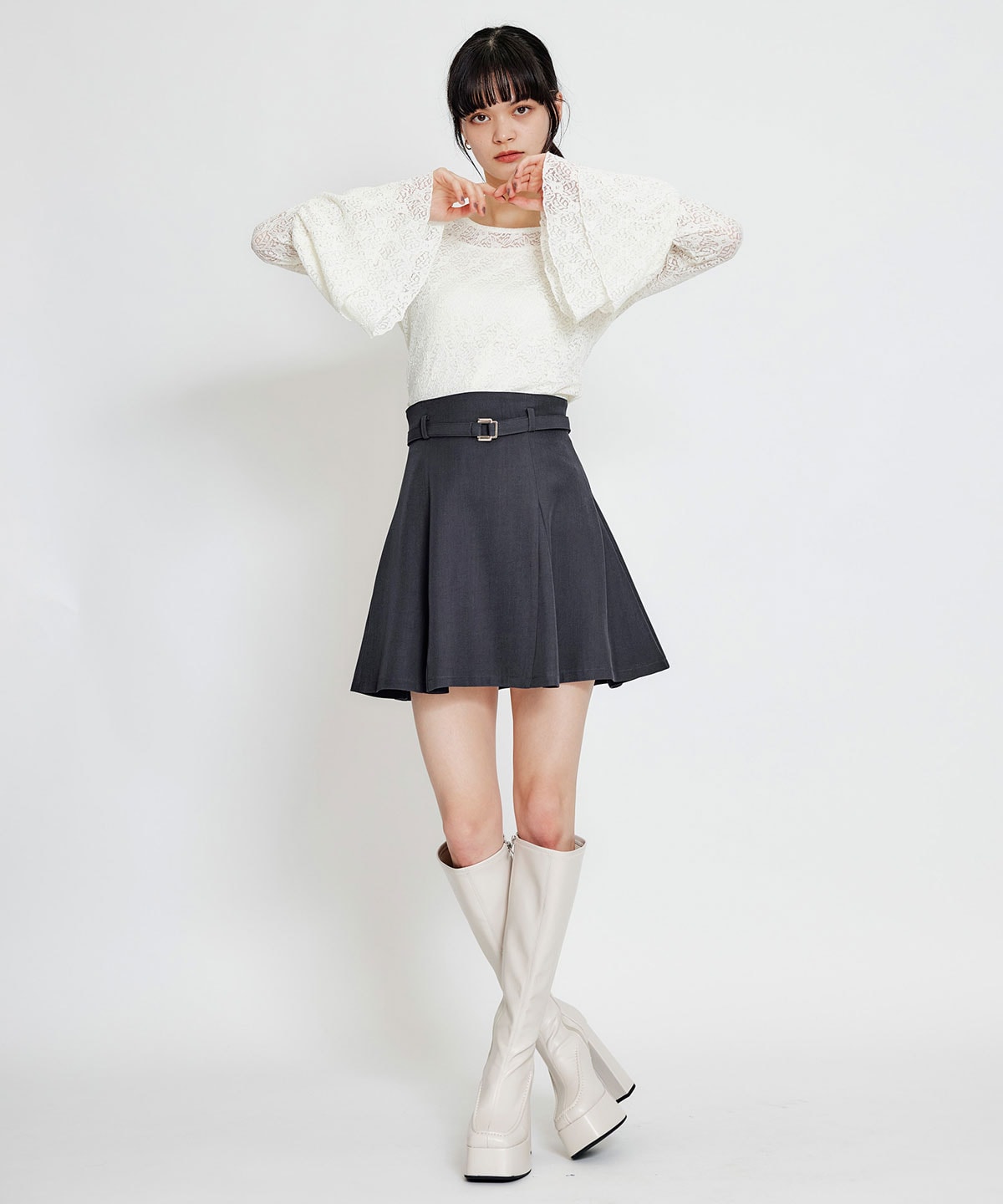 【セットアップ可能】ベルトチューリップミニスカート