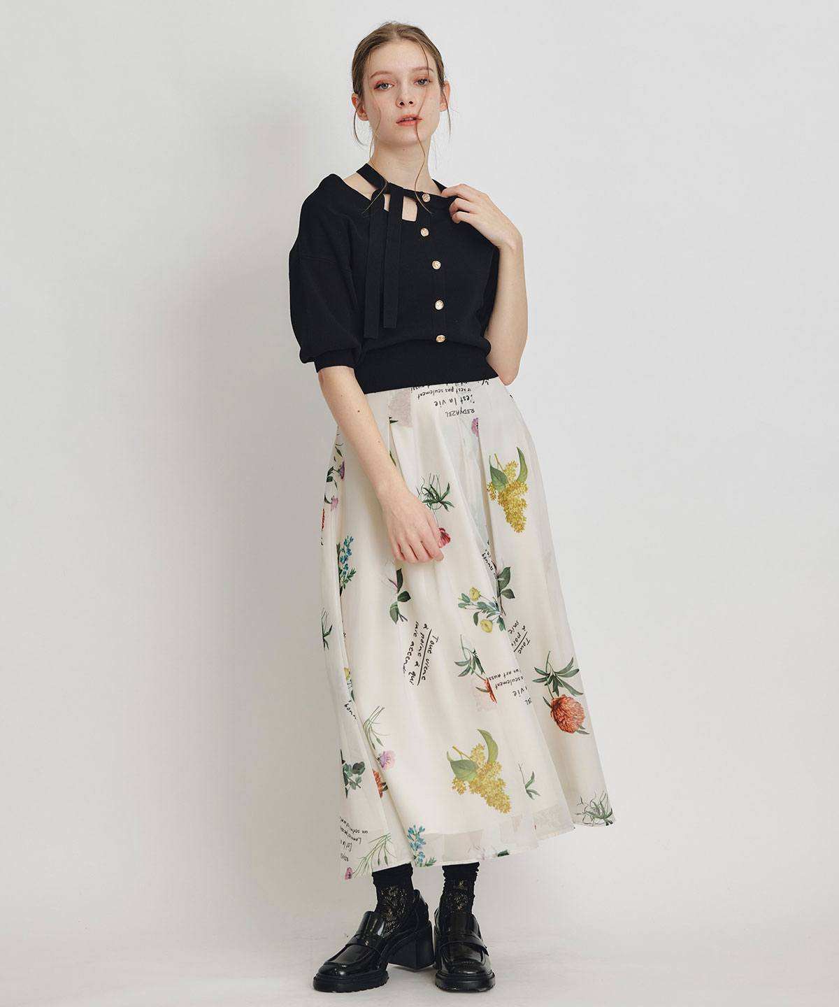 【Sheer Flower Series】シアーフラワータックフレアロングスカート