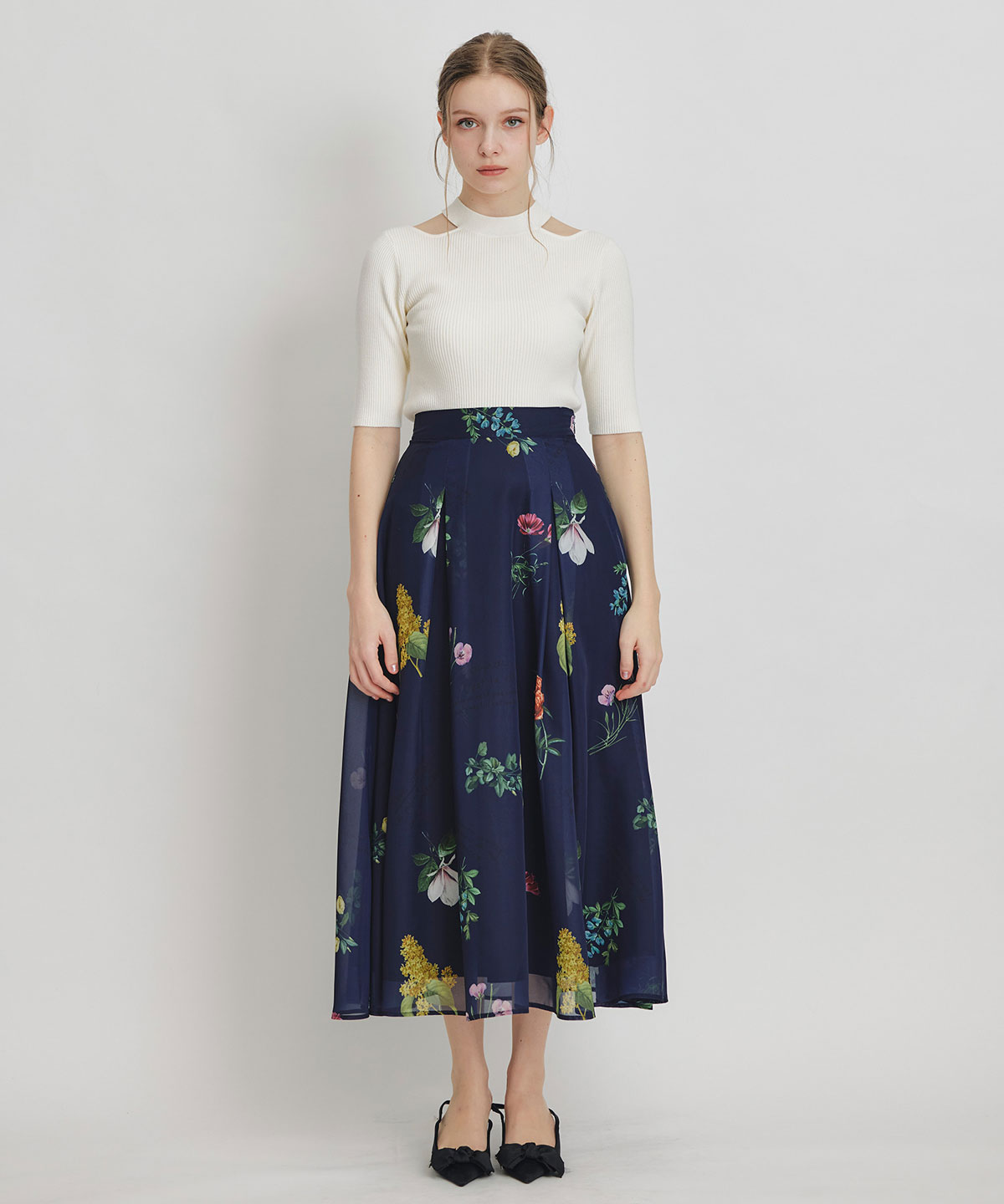 【Sheer Flower Series】シアーフラワータックフレアロングスカート