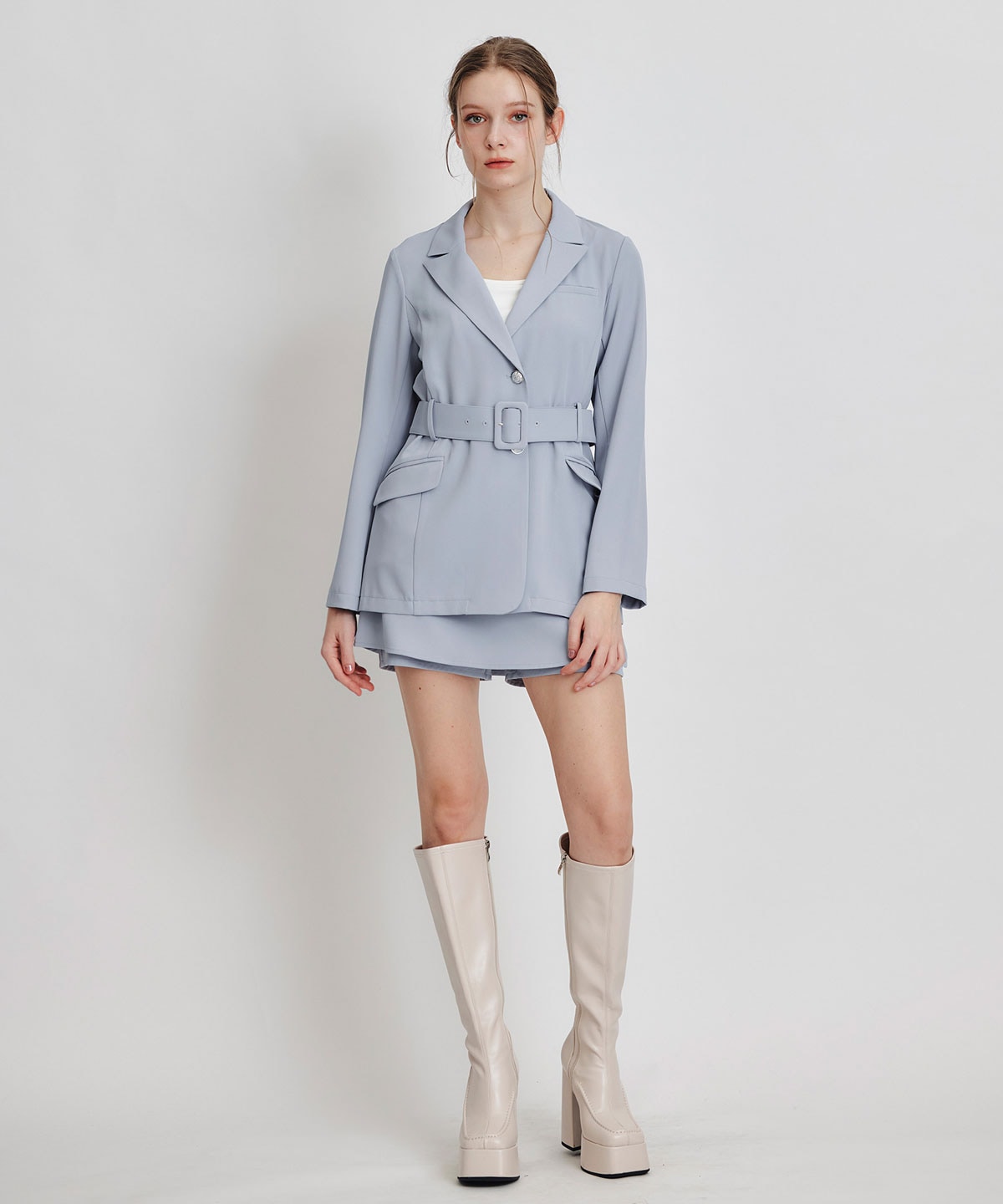 【セットアップ可能】アイシーカラーショートパンツレイヤードフレアミニスカート