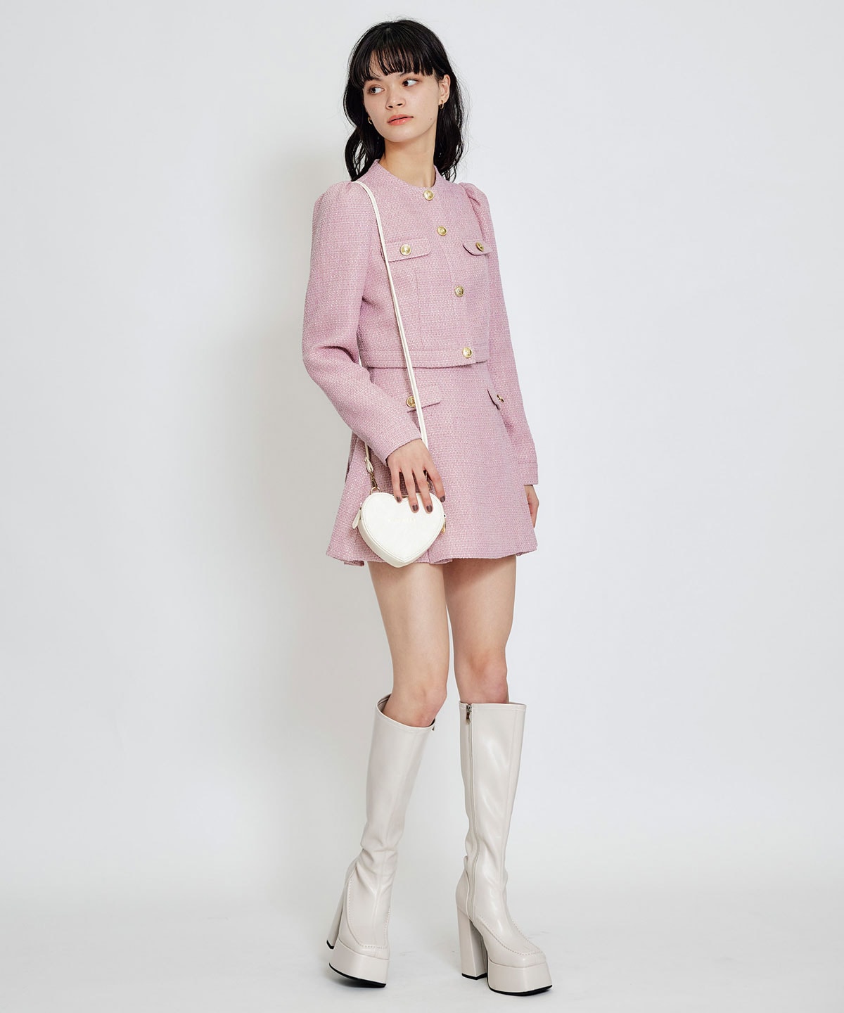 【セットアップ可能】スプリングツイードフリルミニスカート