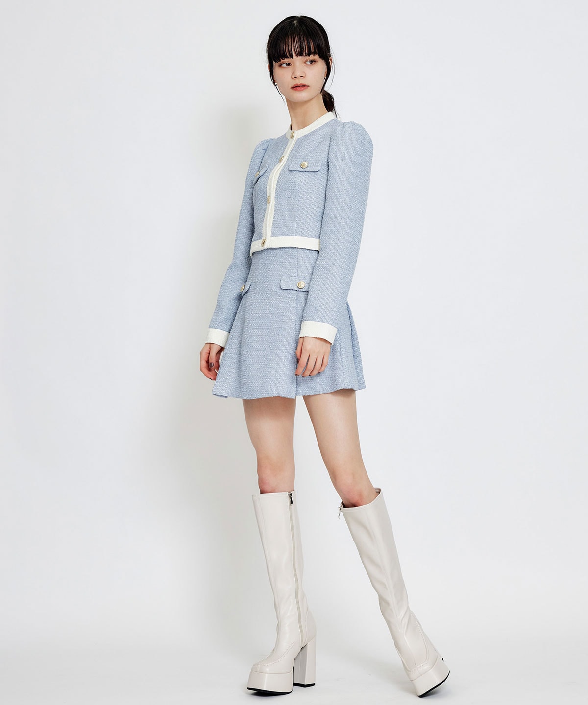 【セットアップ可能】スプリングツイードフリルミニスカート