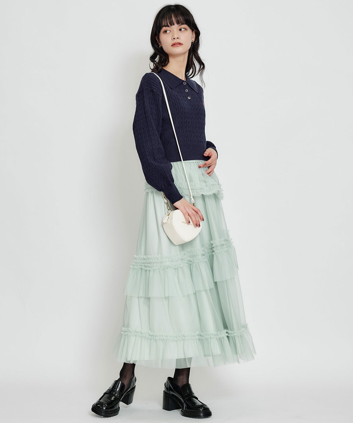 ソフトチュールフリルロングスカート