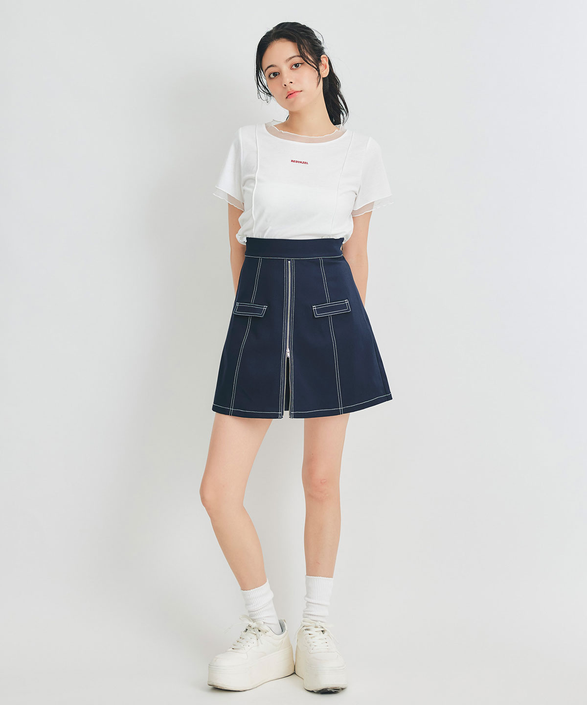 ZIPレイヤードデザインミニスカート