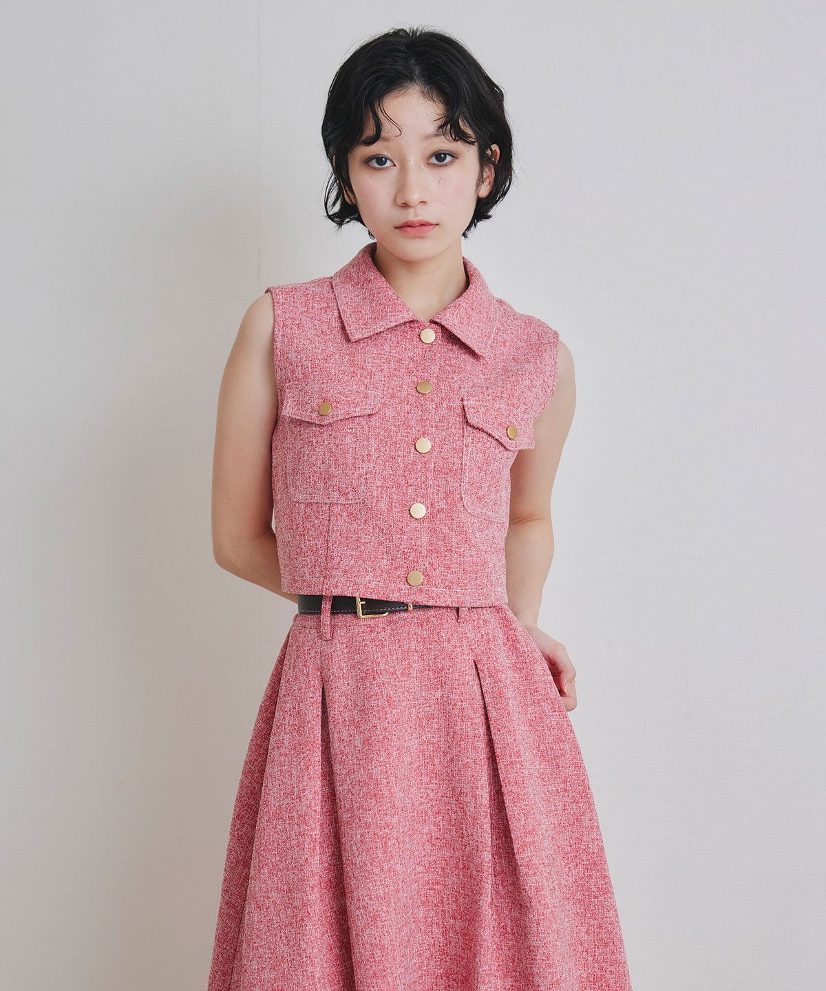 サマーツイードベスト×ロングフレアスカート