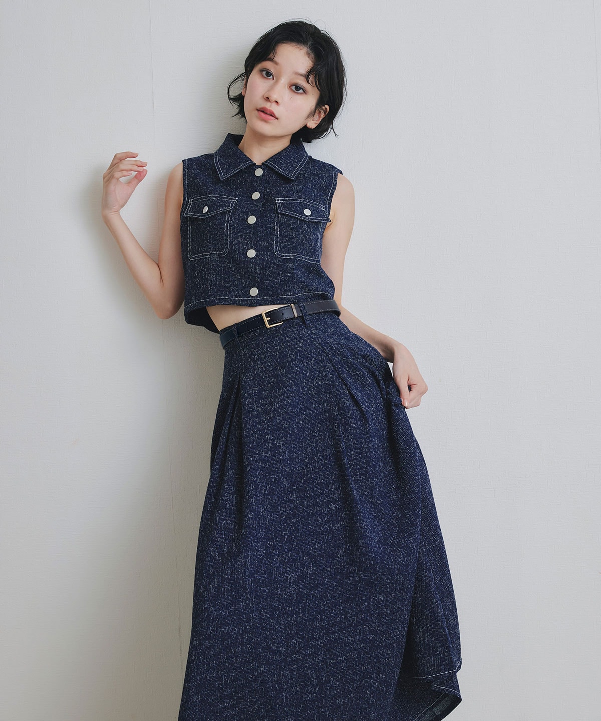 サマーツイードベスト×ロングフレアスカート