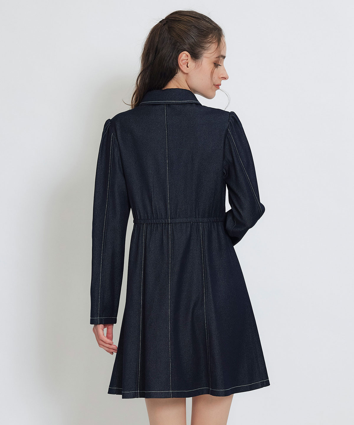 デニムステッチミニシャツワンピース