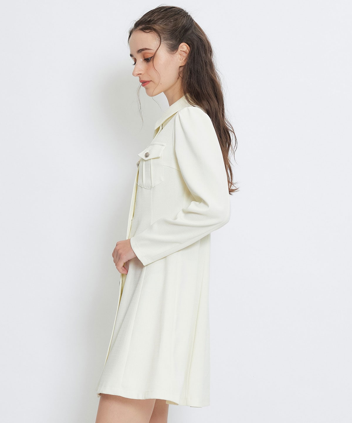 スプリングツイードシャツミニフレアワンピース