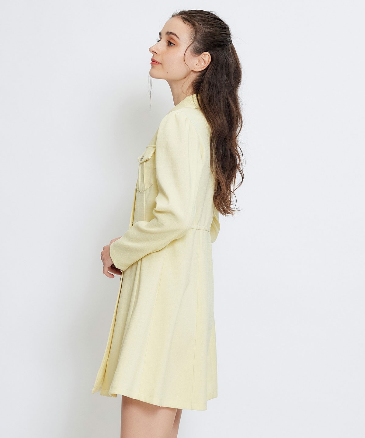 スプリングツイードシャツミニフレアワンピース