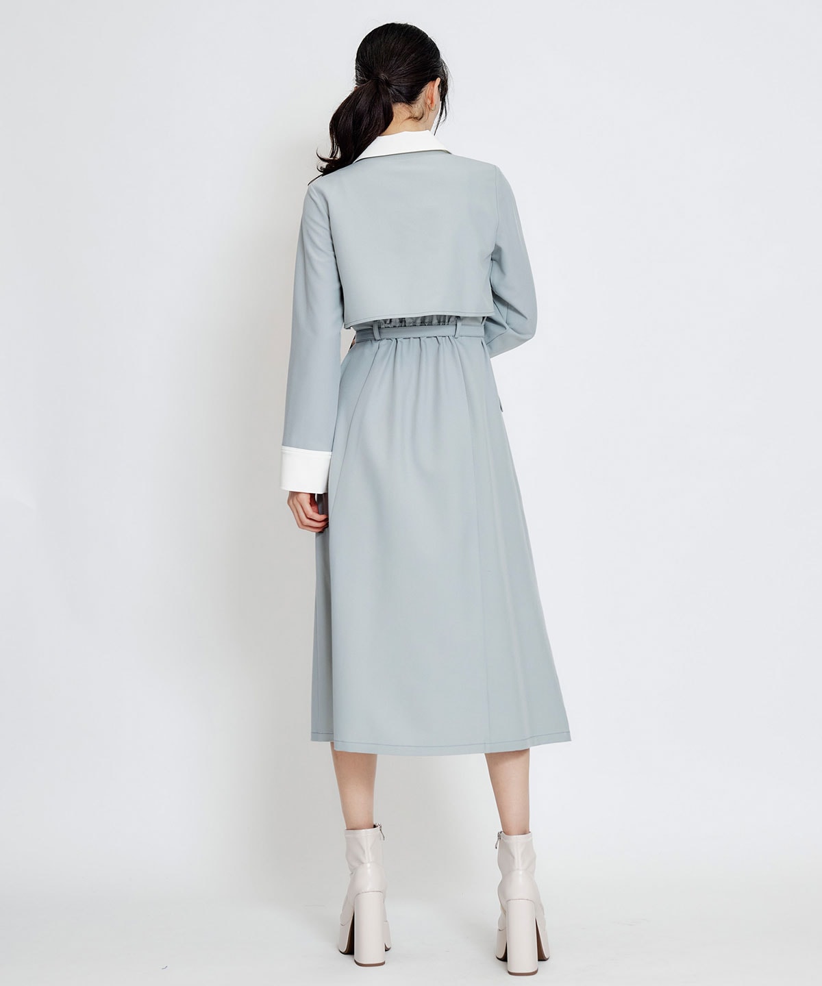 フロントZIPバイカラーロングシャツワンピース