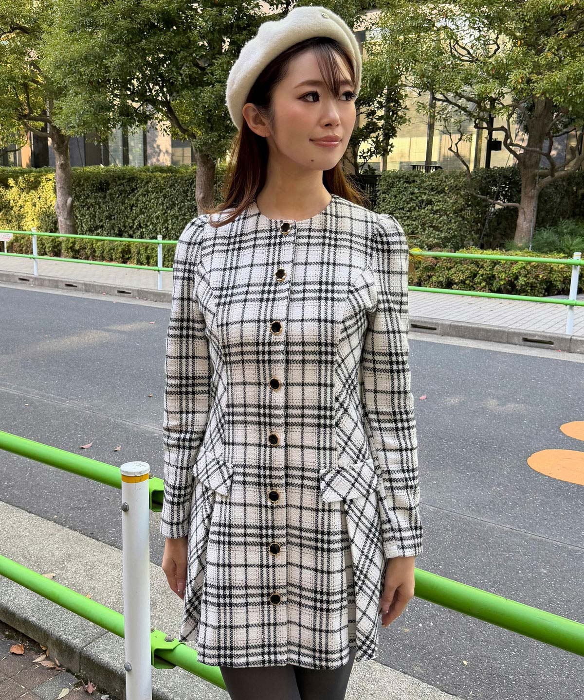 バイアスチェックツイードミニワンピース