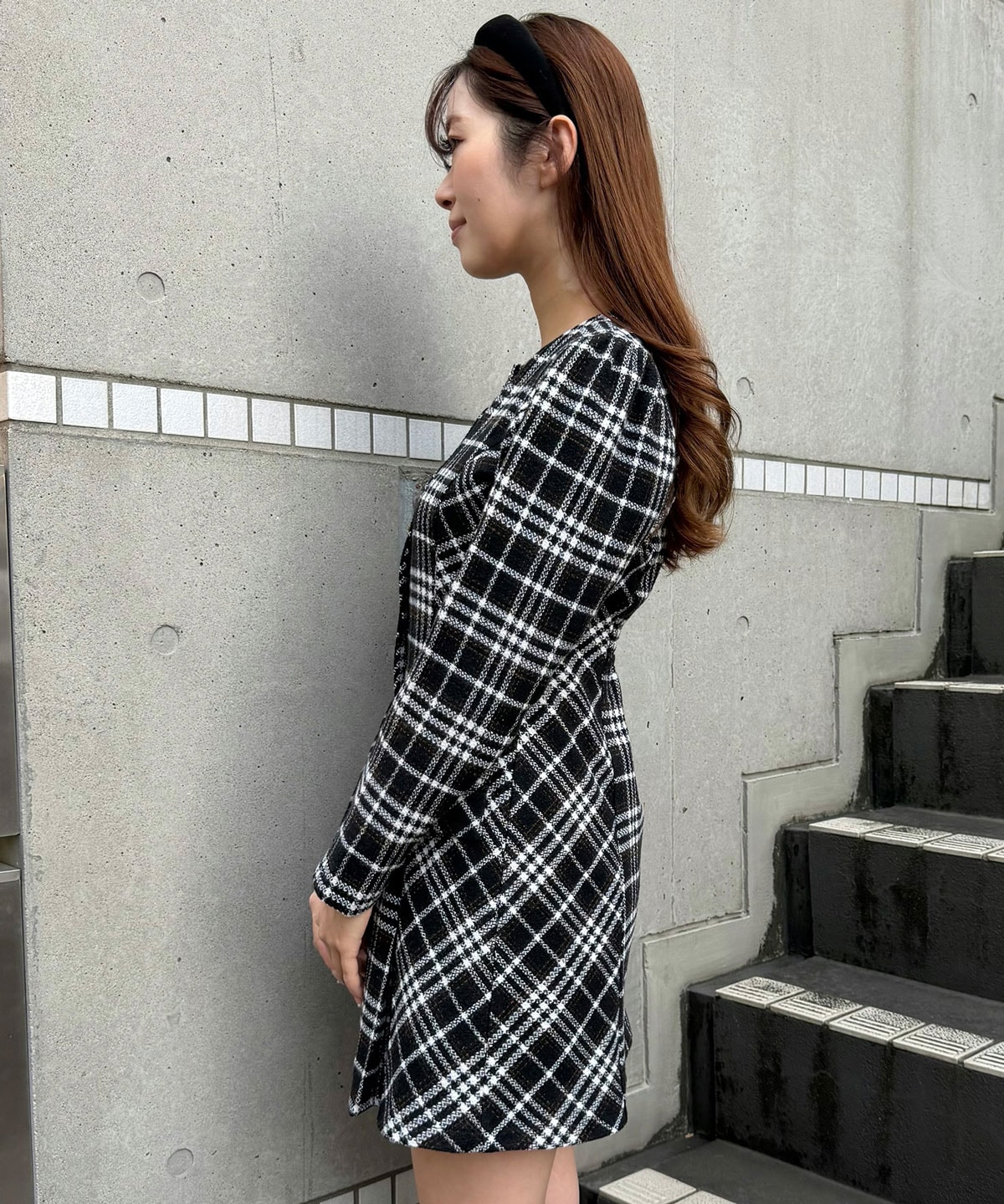 バイアスチェックツイードミニワンピース