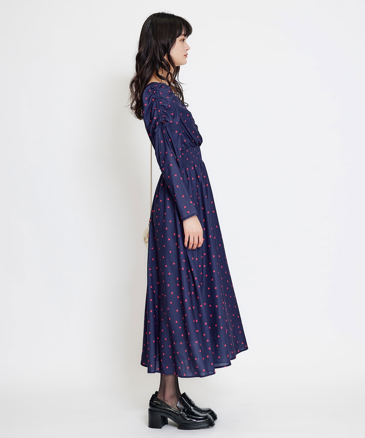 Love Me Heart ギャザーリボンロングフレアワンピース