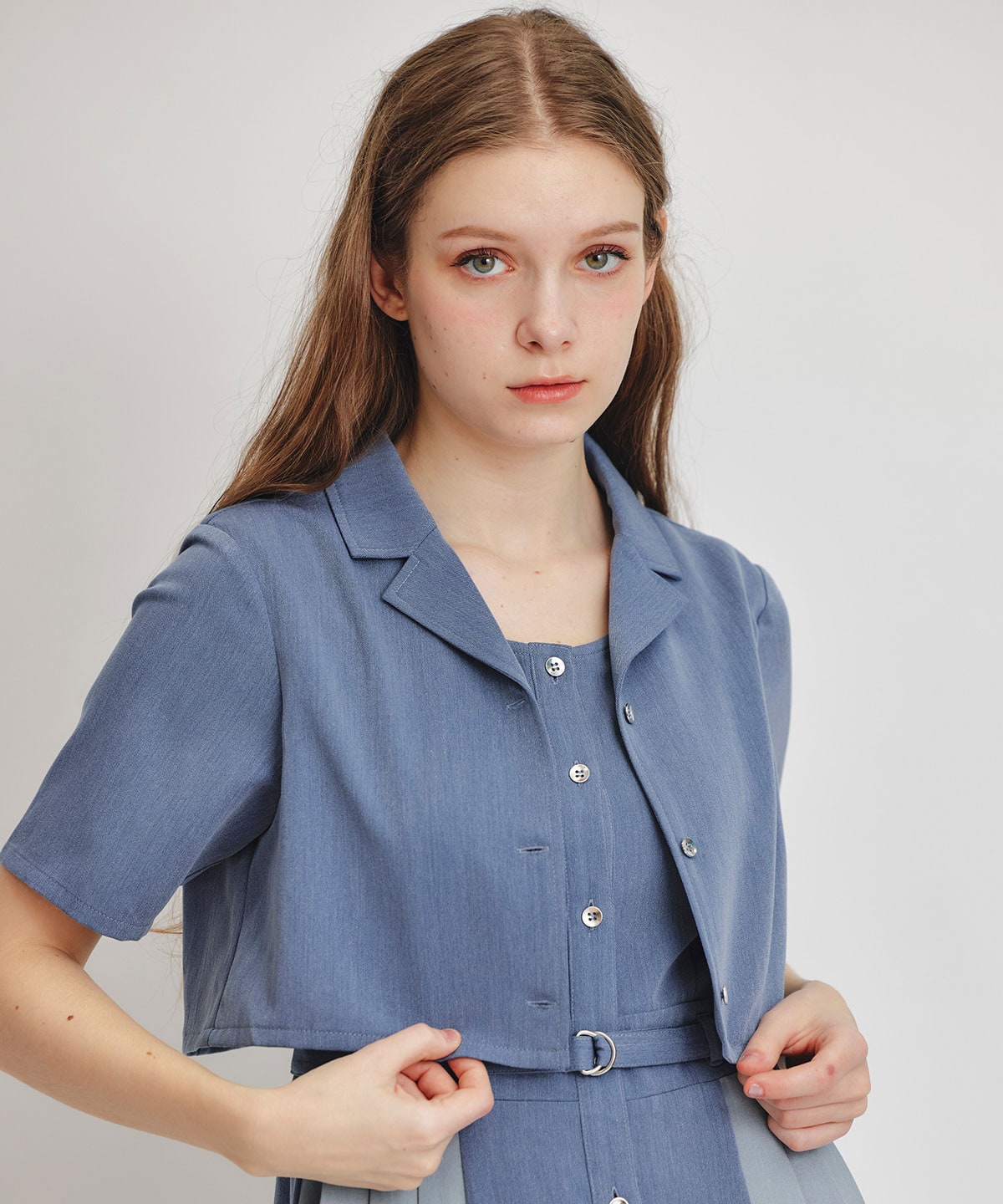 レイヤードサイドプリーツバイカラーロングワンピース