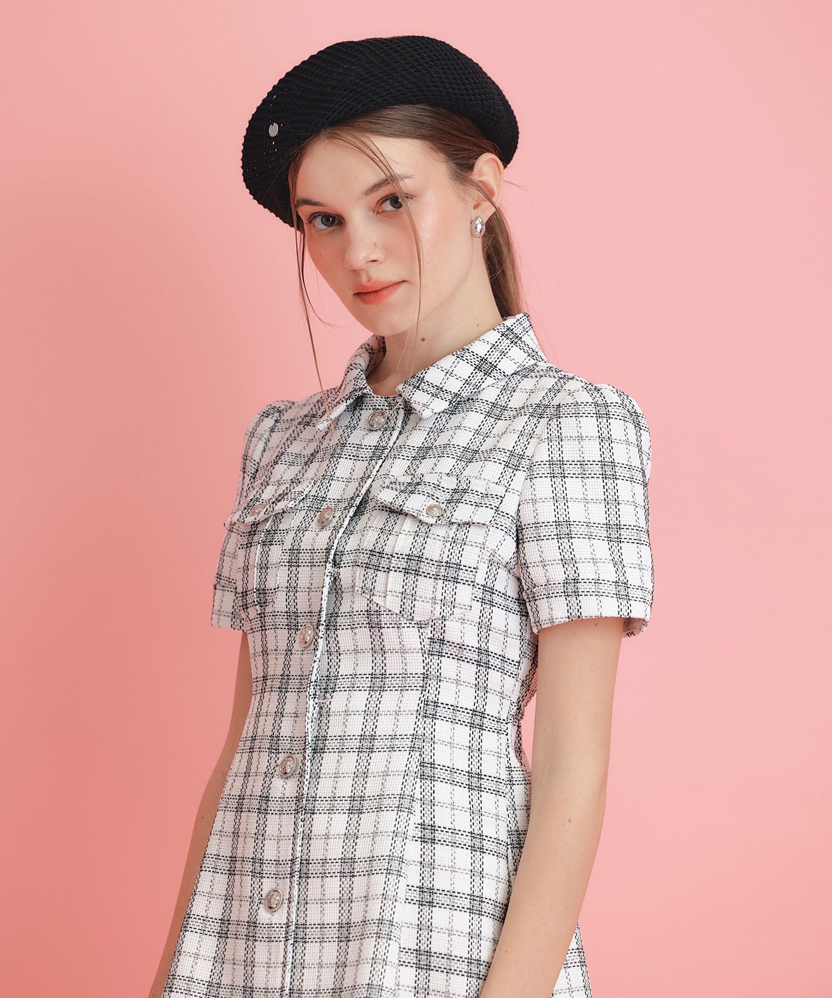 サマーツイードチェックシャツミニワンピース