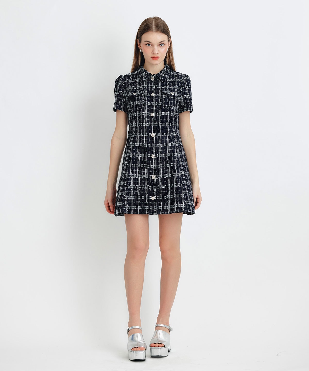 サマーツイードチェックシャツミニワンピース