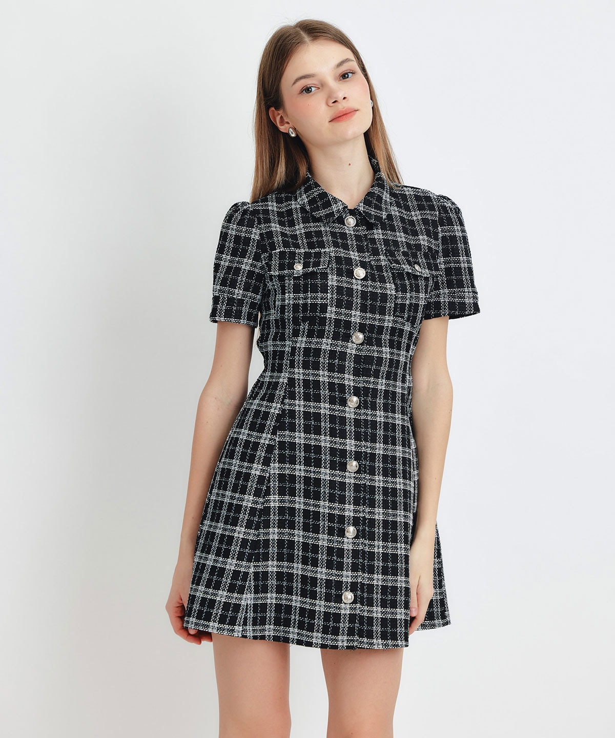 サマーツイードチェックシャツミニワンピース