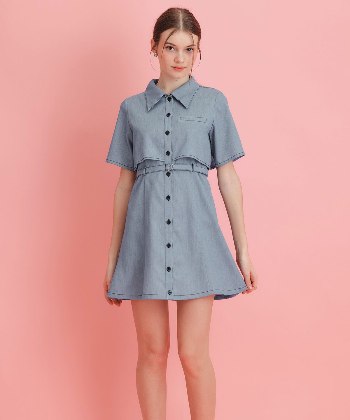 レイヤードライクコントラストフレアミニワンピース