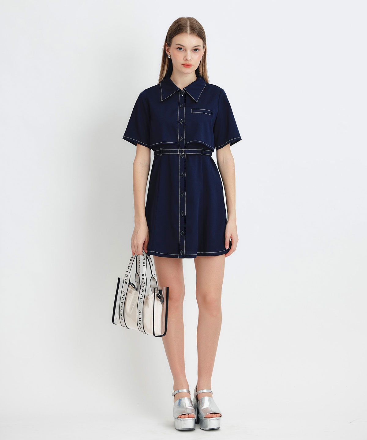 レイヤードライクコントラストフレアミニワンピース