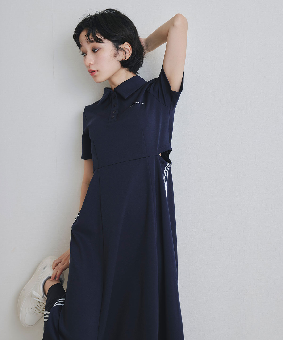 ライン2WAYサイドカットロングフレアワンピース