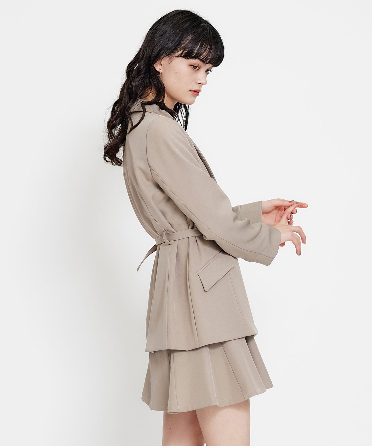 【セットアップ可能】ワイドカラーミドルダブルジャケット