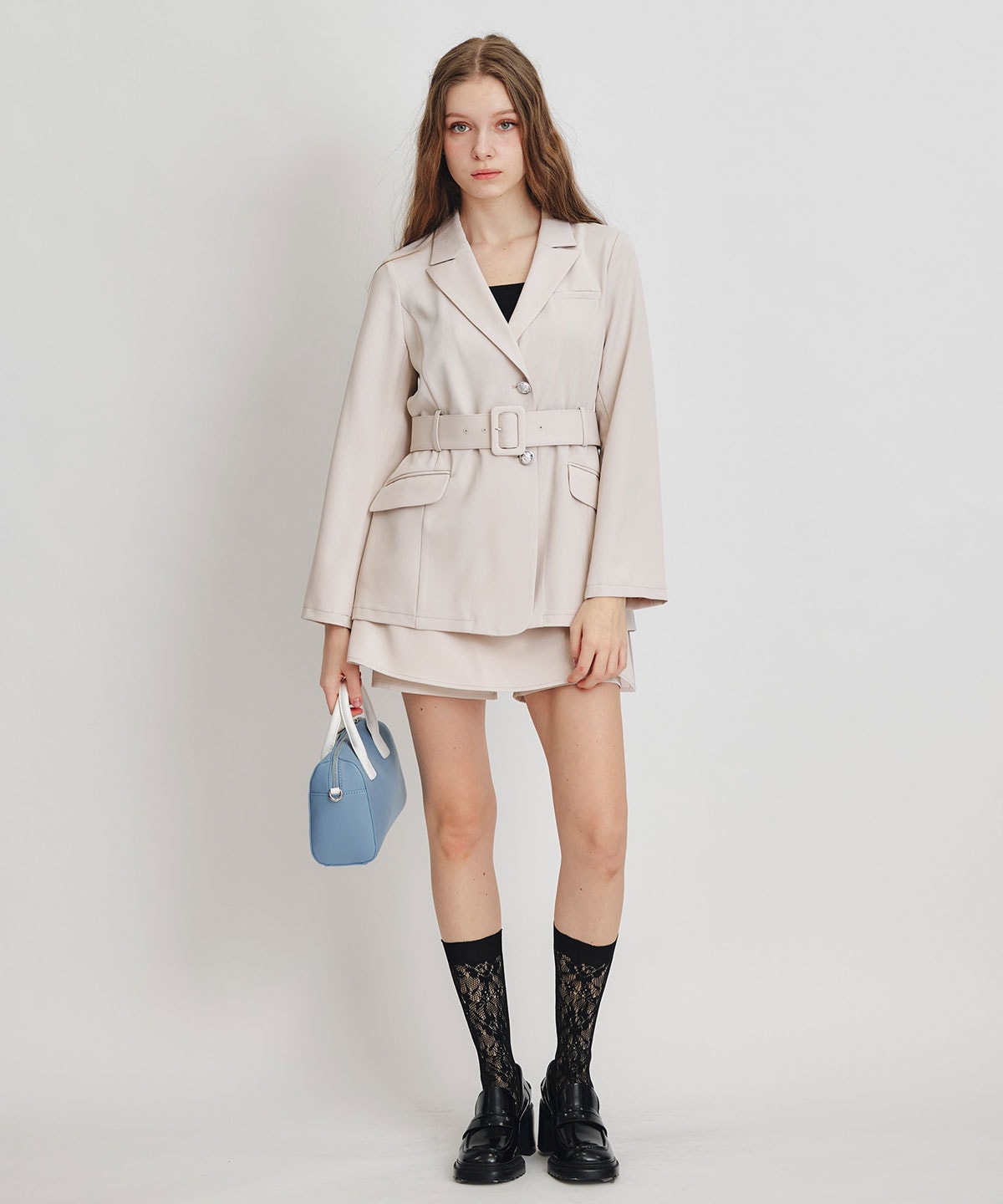 【セットアップ可能】アイシーカラーウエストマークベルトテーラードジャケット