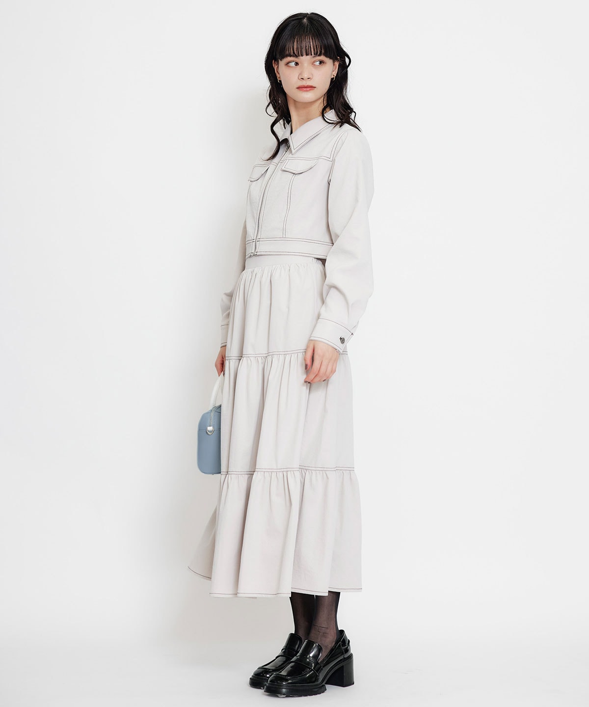 【セットアップ可能】バイカラーステッチショートジャケット