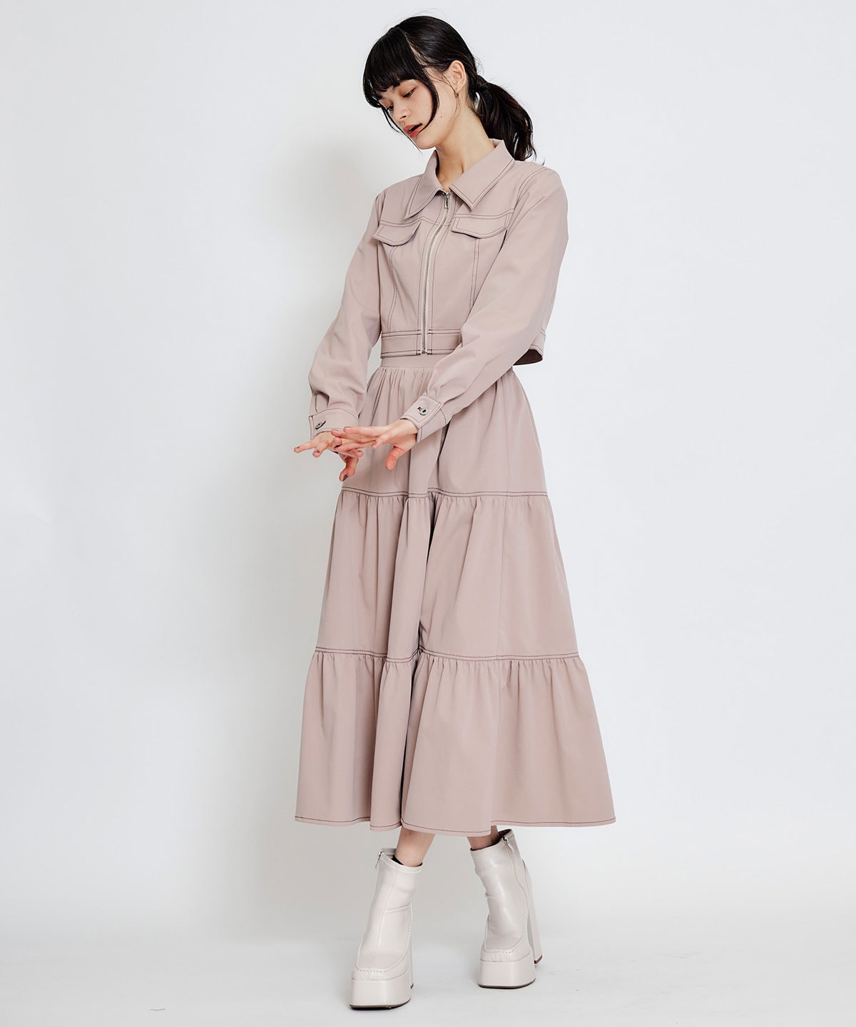 【セットアップ可能】バイカラーステッチショートジャケット