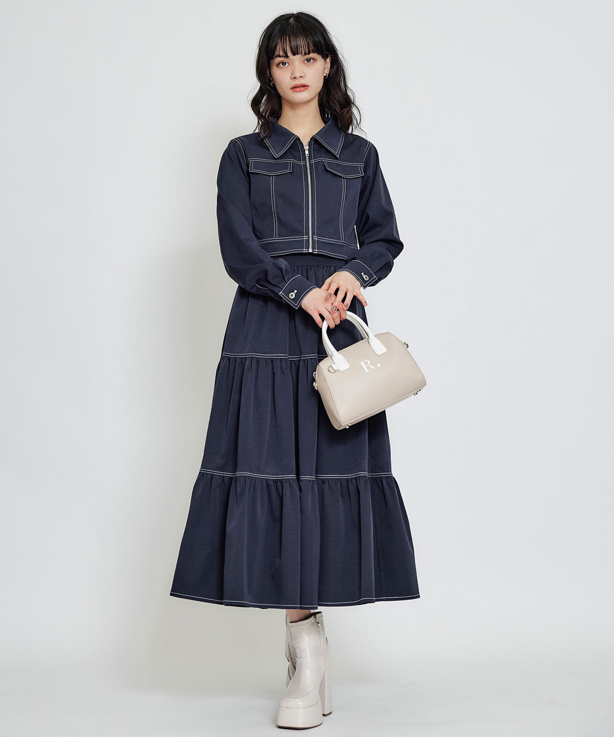 【セットアップ可能】バイカラーステッチショートジャケット