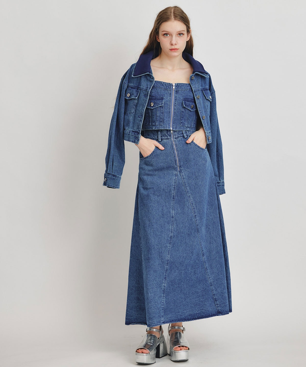 【Chemical Wash Series】ケミカルウォッシュデニムダブルカラーGジャン