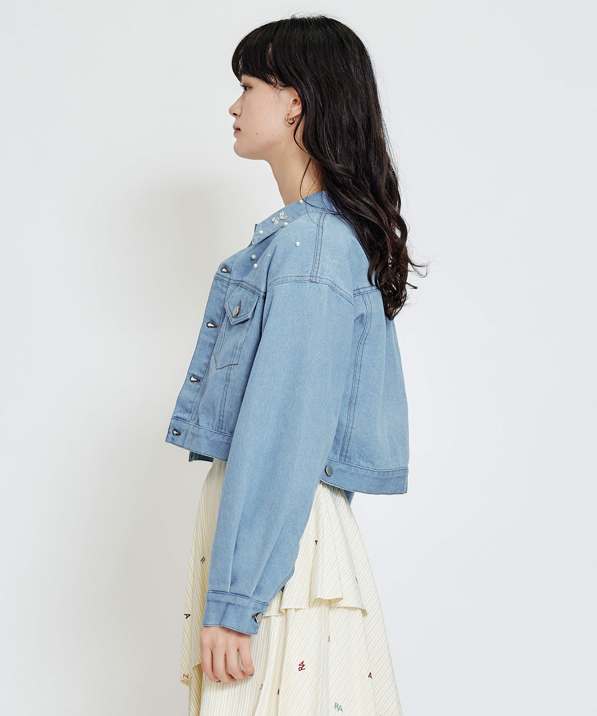 フラワービジューパールデニムジャケット