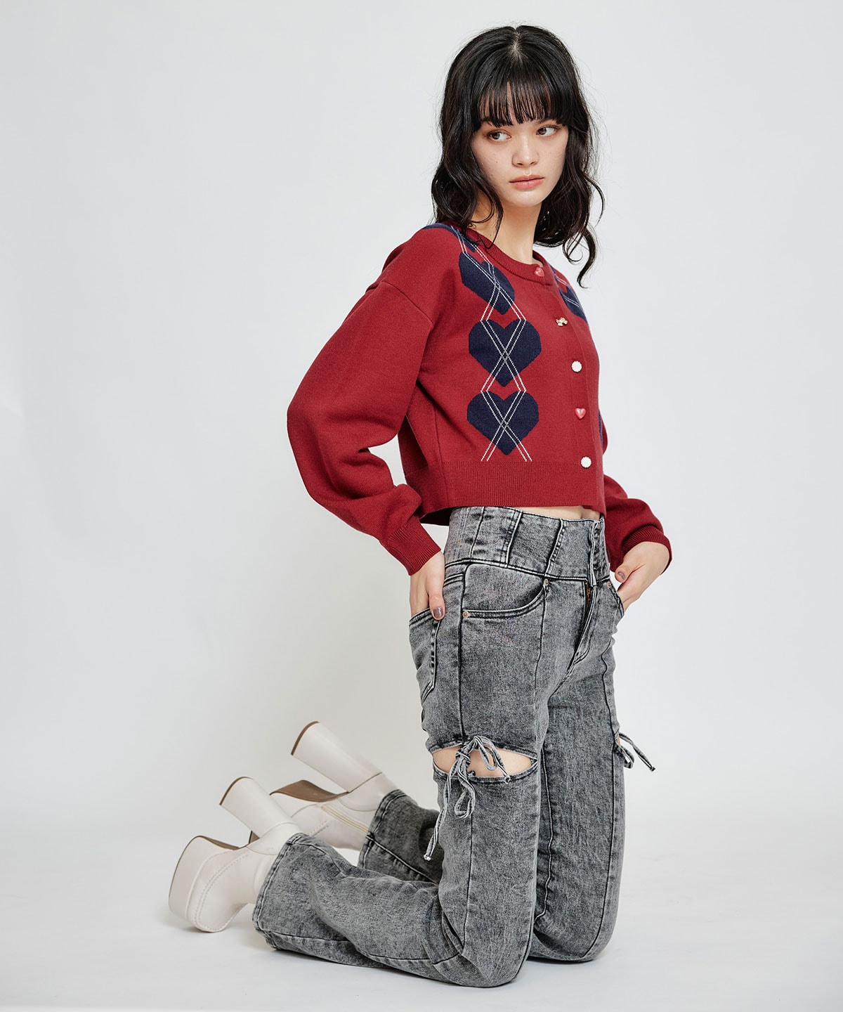 Love Me Heart アーガイルニットカーディガン